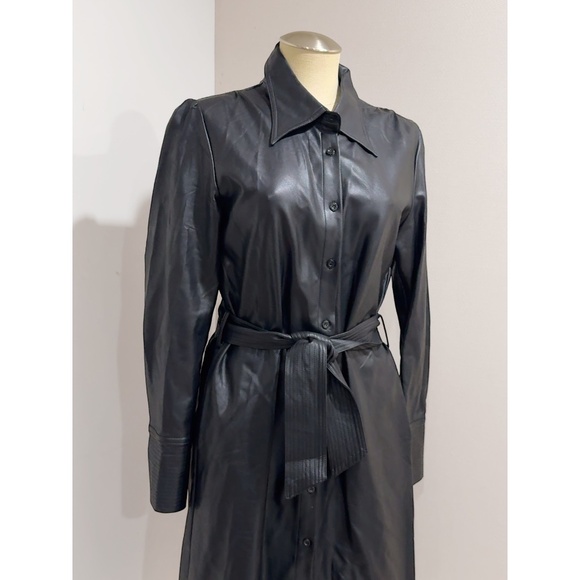 Gracia Women's Black Soft Faux Leather Trench Coat Size M - Picture 5 of 9